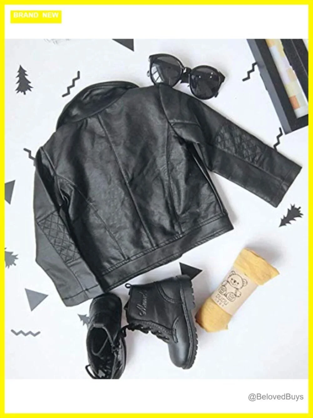 Baby Faux Leather Lapel Jacket Oblique Zipper Coat Outerwear